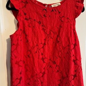 Monteau Red Lace Cap Sleeve Blouse
